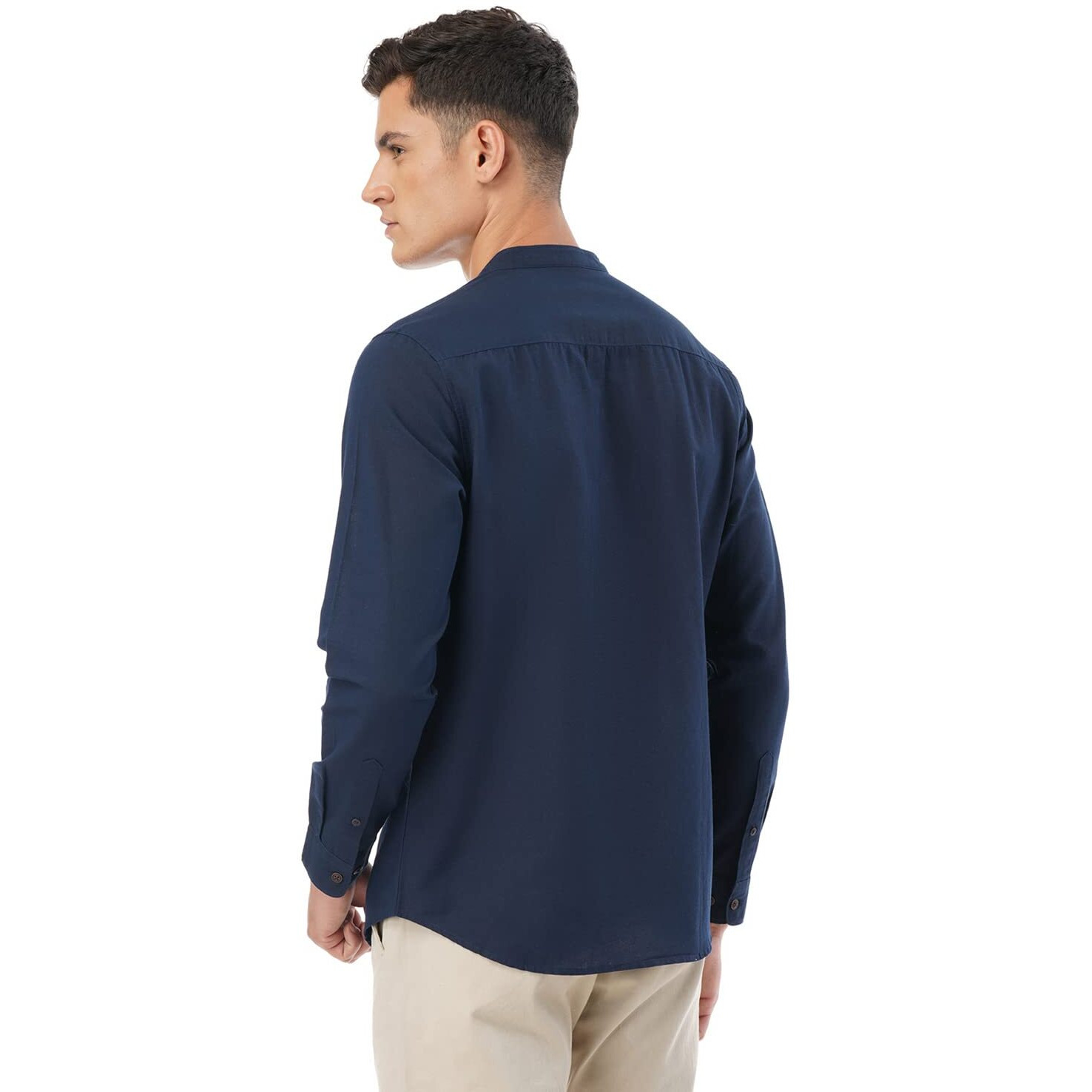 FYLTR Men's Solid Slim Fit 100% Cotton, Linen Look Casual Shirt Cool Blue