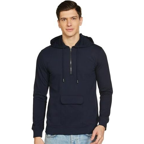 FYLTR Men's Casual Full Sleeve Hoodie with Drawstring - Half Zip Closure | Utility Pocket with Flap | Casual Winterwear for Men