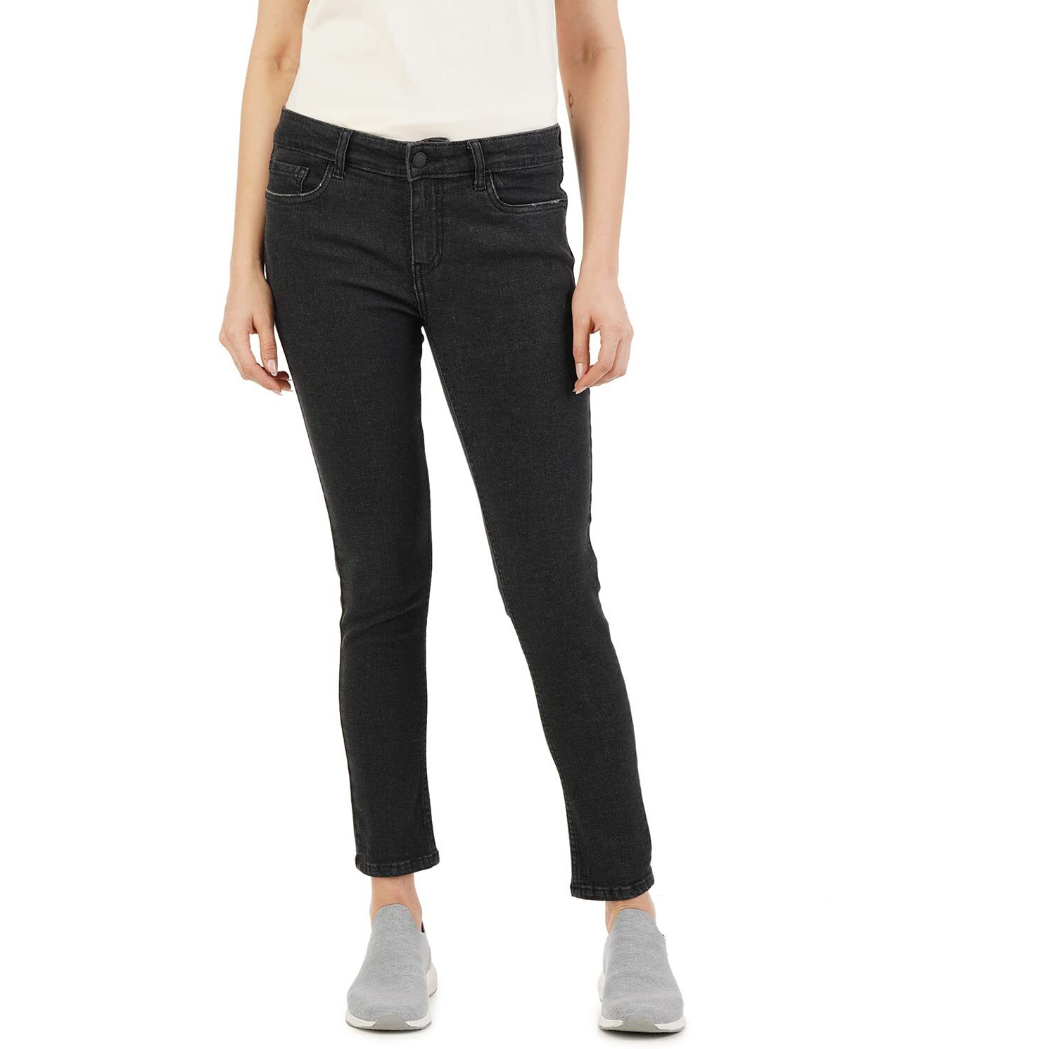 INKD Women's Airflex Skinny Fit Jeans -Lightweight & Stretchable (Super Black, 30)
