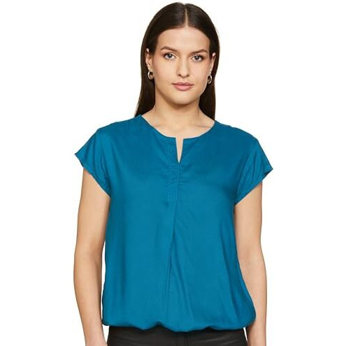 FYLTR Women's Solid Regular Fit Blouse (FYLSS23WB-024_Mediterranean Blue