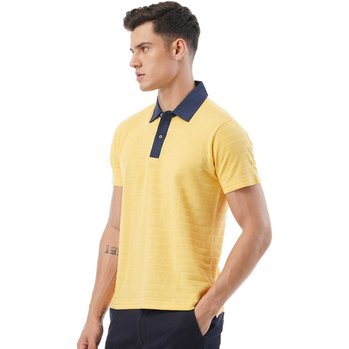FYLTR Men's Solid Regular Fit Polo Shirt (FYLSS23MP-009_Dusk Yellow L)