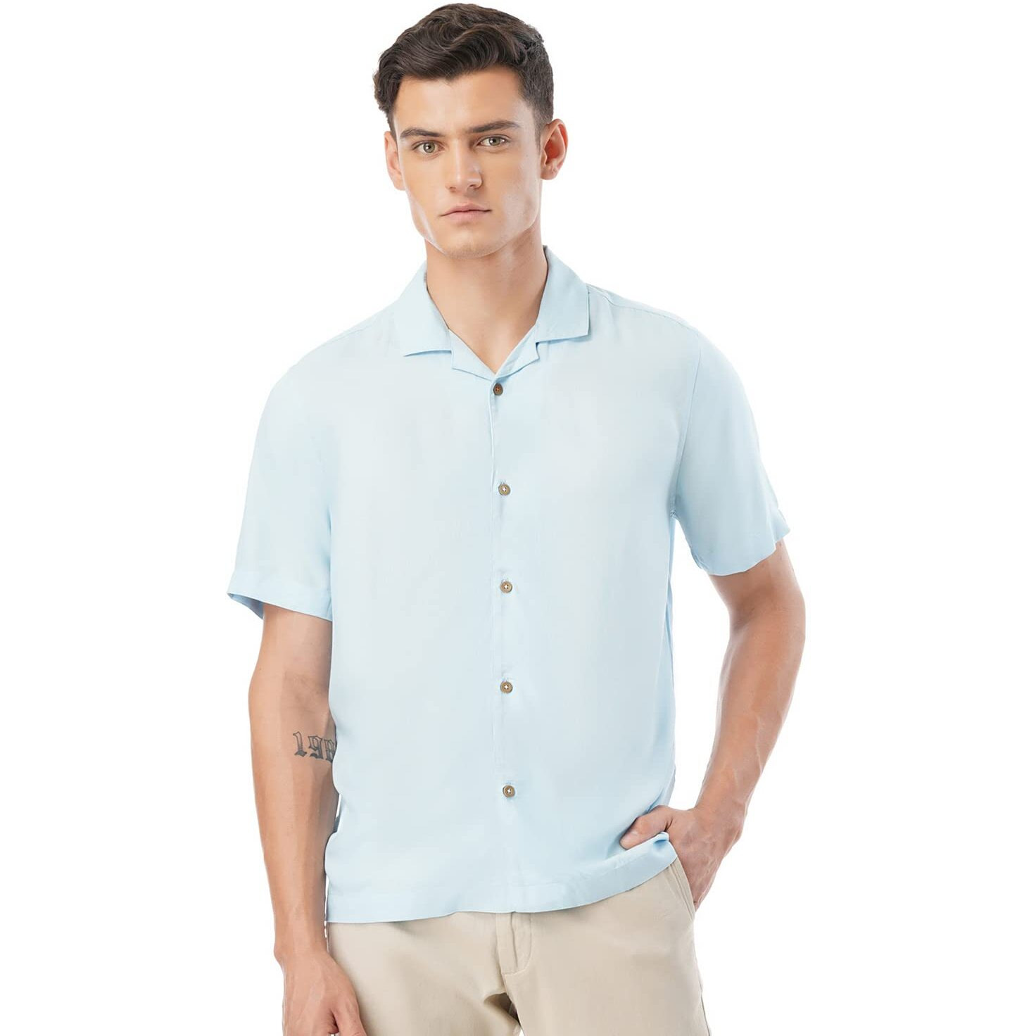 FYLTR Men's Solid Regular Fit Shirt (FYLSS23MS-016_Cool Blue S)