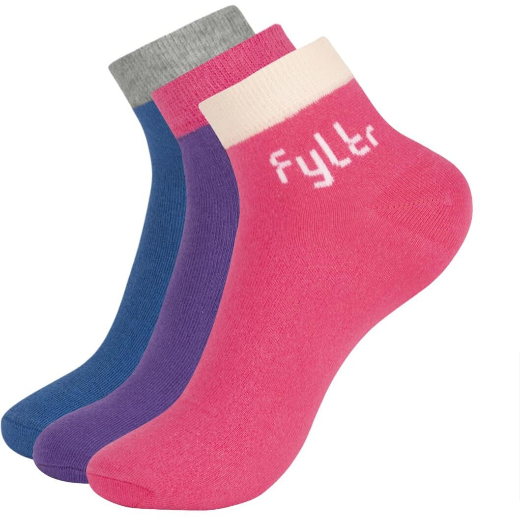 FYLTR Women's Cotton Blend Ankle Length Socks Solid Color | Pack Of 3 | Anti-Microbial | Anti-Odor (Groovy Grape-Raspberry Rave-Aqua Bliss), Pink,Purple,Blue