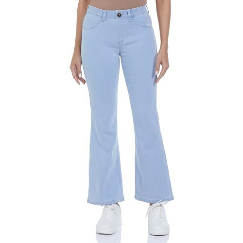 INKD Women's Flared Bootcut Pullon Jeans - Mid-Rise| Enzyme Wash | Classic 5 Pocket Styling (INKSS24WJN-406-Seaside Slate-36)