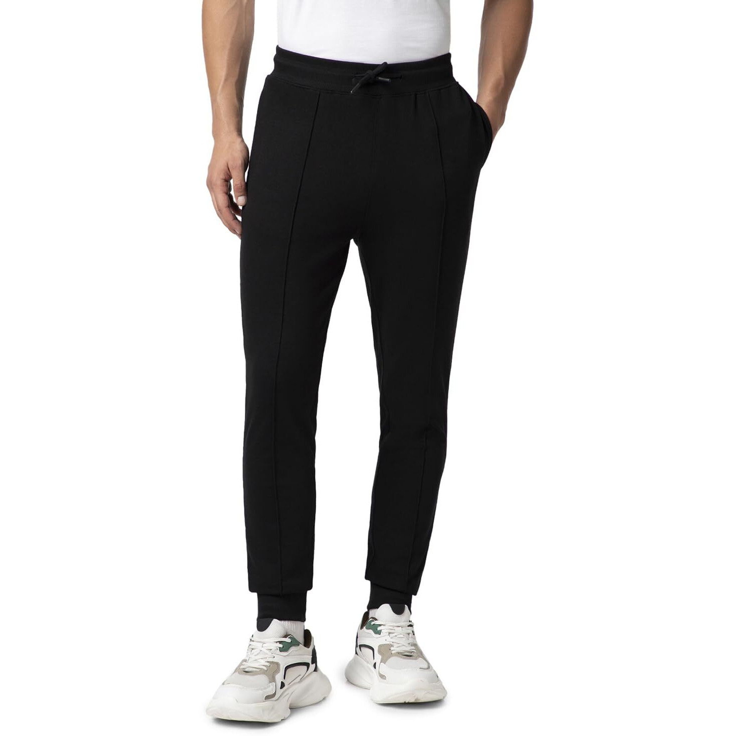 FYLTR Men's Casual Joggers with Pintuck Design - Elasticated Waist with Drawstring | Welt Back Pocket | Solid Color