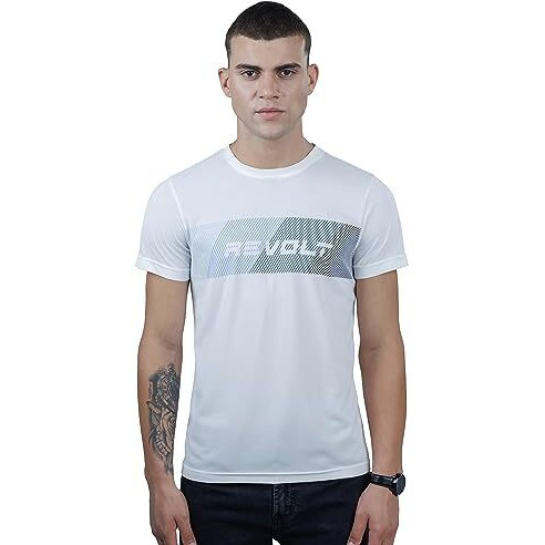 REVOLT Solid Slim Fit Men's Soft & Comfortable Round Neck T-Shirt-Gradation Print, Logo Branding (Cloud Dancer, L) (REVSS23-TEE-011