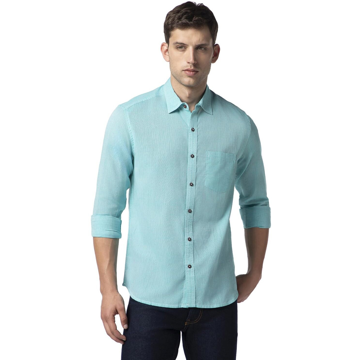 FYLTR Men's Solid Regular Fit Shirt (FYLSS23MS-015_Sea Spray