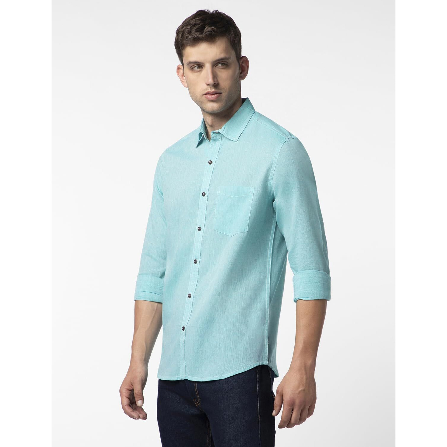FYLTR Men's Solid Regular Fit Shirt (FYLSS23MS-015_Sea Spray