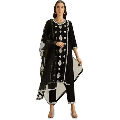 Kaari Rayon Staple 3 PCS Women Kurta Set (KAAAW24WSKD-82020_Kohl Black_S)