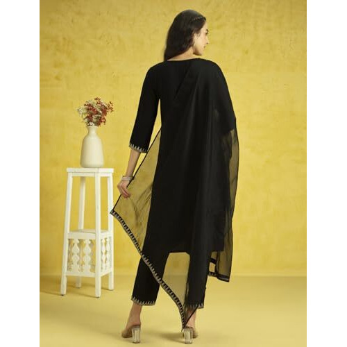 Kaari Rayon Staple 3 PCS Women Kurta Set (KAAAW24WSKD-82020_Kohl Black_S)
