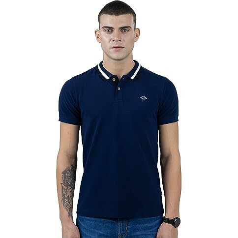 REVOLT Solid Slim Fit Men's 100% Cotton Polo T-Shirt-with Logo Branding (Mood Indigo, S) (REVSS23-POL-002