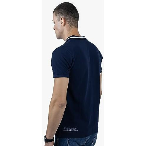REVOLT Solid Slim Fit Men's 100% Cotton Polo T-Shirt-with Logo Branding (Mood Indigo, S) (REVSS23-POL-002