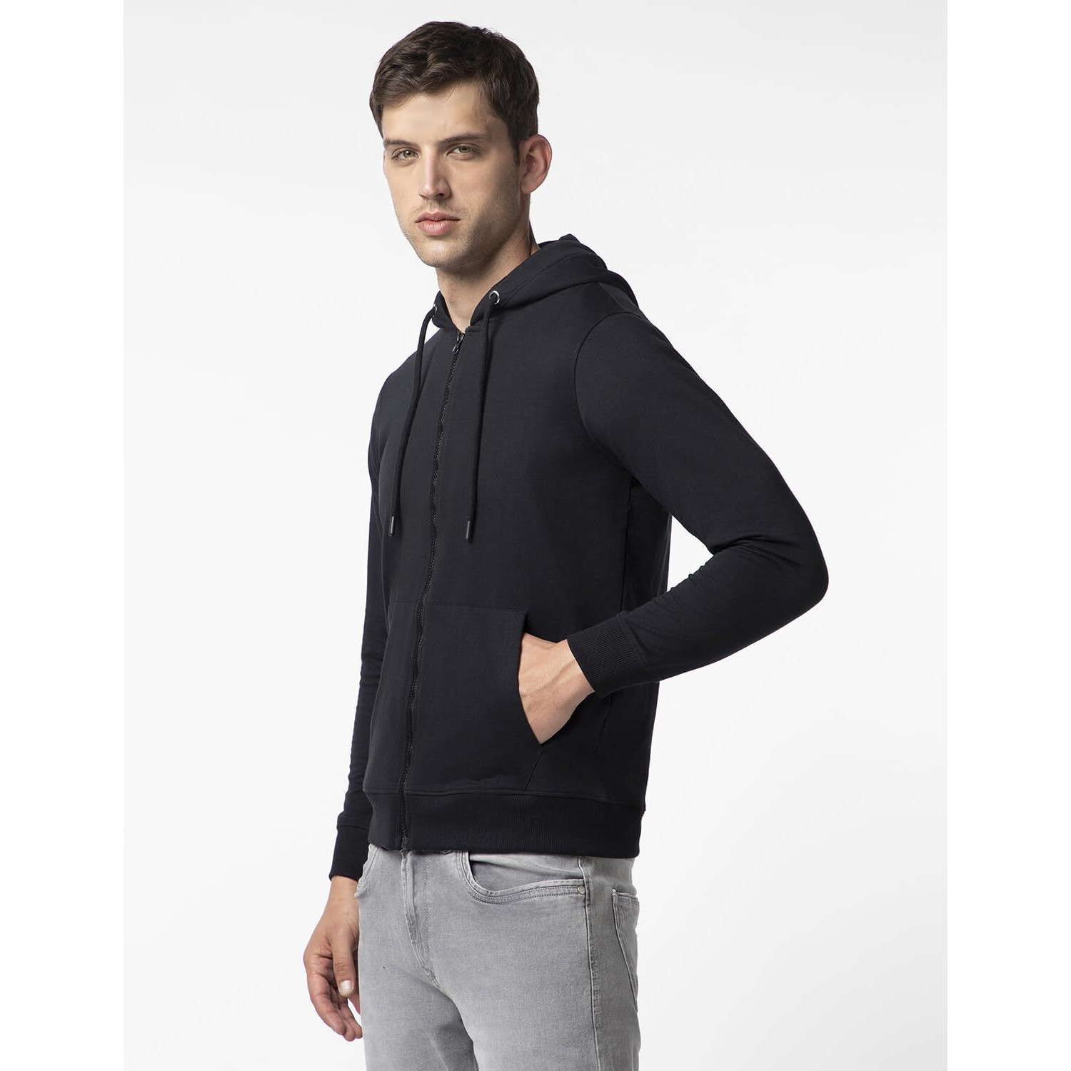 FYLTR Men's Casual Zip-Up Hoodie with Drawstring Detail - Utility Pockets | Full Zipper | Casual Winterwear for Men