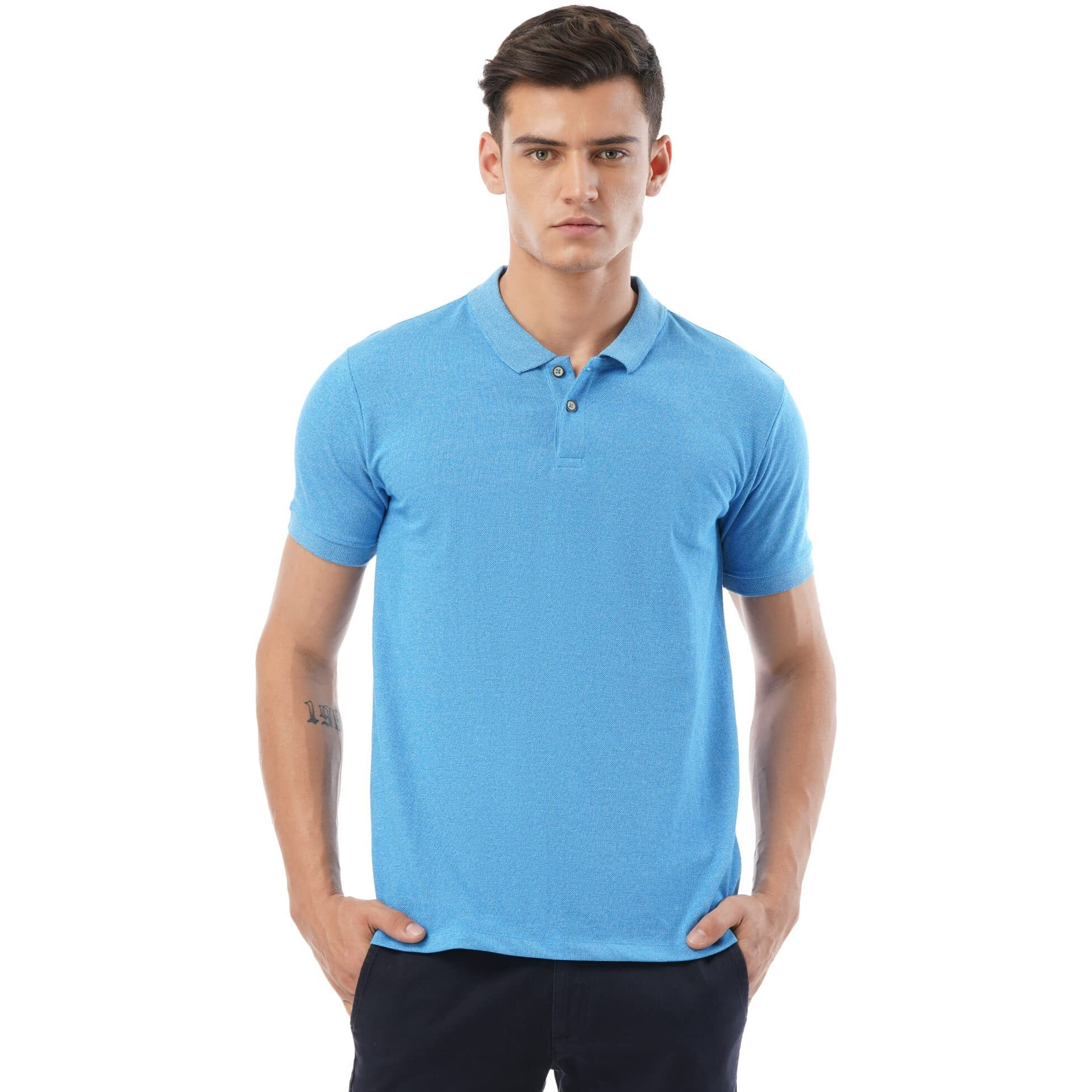 FYLTR Men's Solid Regular Fit Polo Shirt (FYLSS23MP-008_You Blue L)