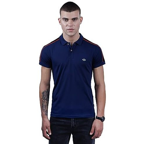 REVOLT Solid Slim Fit Men's Soft & Comfortable Polo T-Shirt-with Logo Branding (Midnight Navy, S) (REVSS23-POL-004
