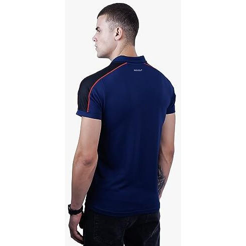 REVOLT Solid Slim Fit Men's Soft & Comfortable Polo T-Shirt-with Logo Branding (Midnight Navy, S) (REVSS23-POL-004