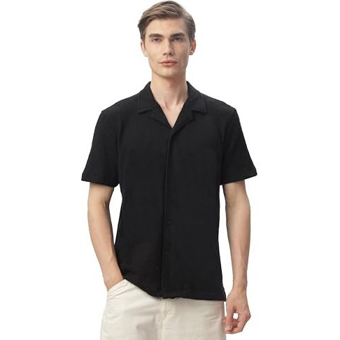 FYLTR Men's Regular Fit Knit Shirt (FYLSS24MKS-302_Onyx Black S)