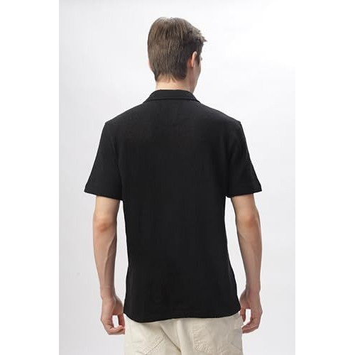 FYLTR Men's Regular Fit Knit Shirt (FYLSS24MKS-302_Onyx Black S)