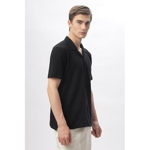FYLTR Men's Regular Fit Knit Shirt (FYLSS24MKS-302_Onyx Black S)