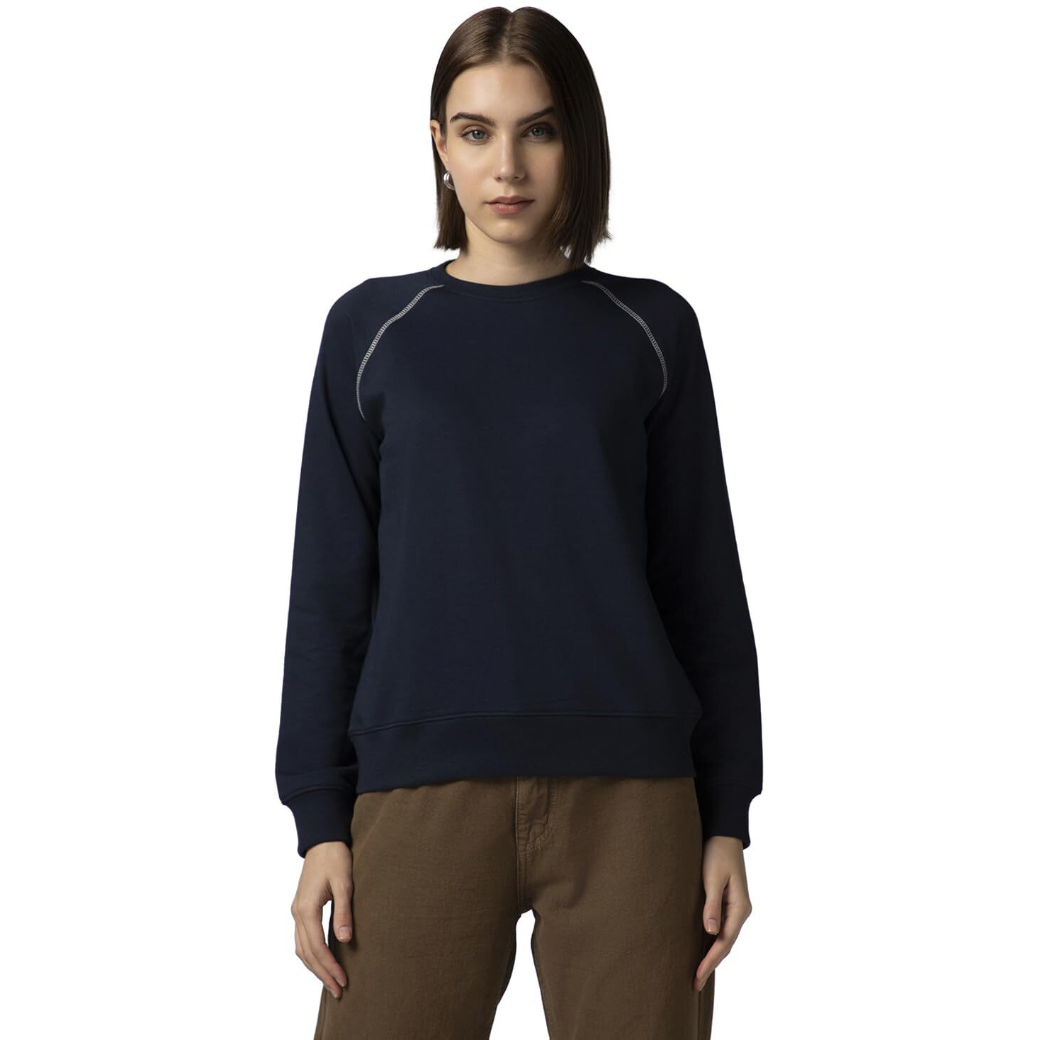 FYLTR Women's Solid Color Raglan Sweatshirt with Full Sleeve - Round Neck | Contrast Flatlock Stitch Detailing | Casual Winterwear for Women