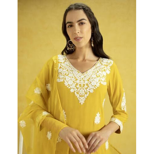 Kaari Rayon Staple 3 PCS Women Kurta Set (KAAAW24WSKD-82023_Marigold Yellow_2XL)