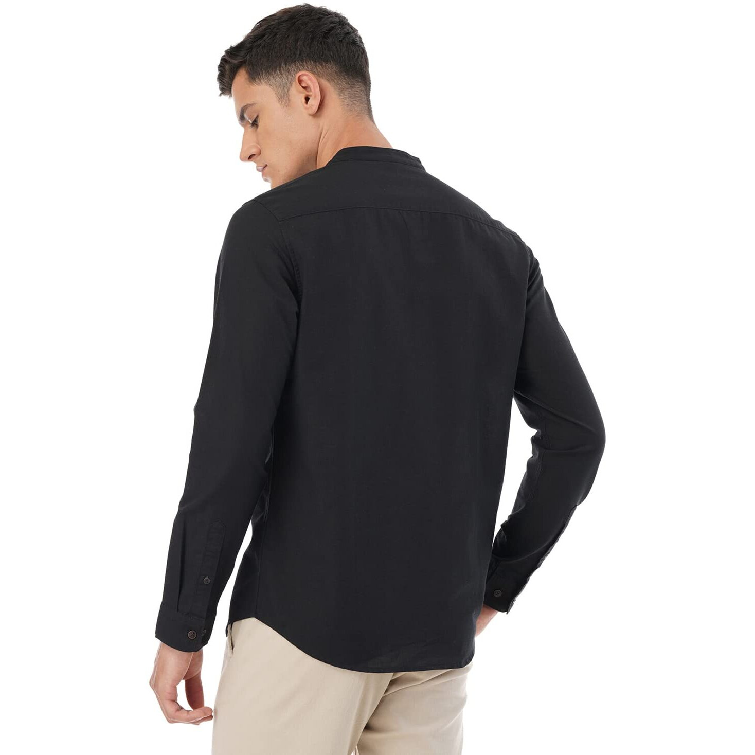 FYLTR Men's Solid Slim Fit 100% Cotton, Linen Look Casual Shirt Black Beauty