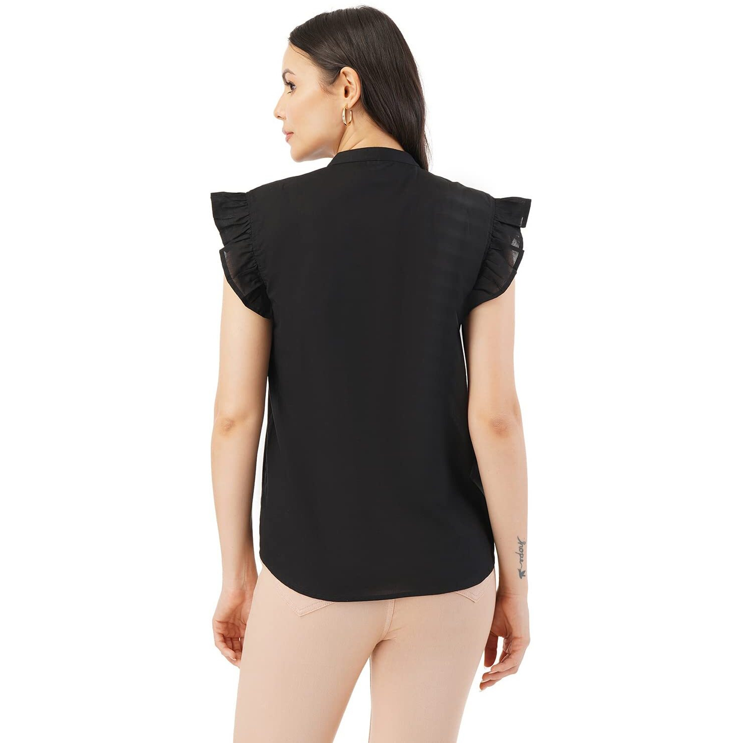 FYLTR Women's Solid Regular Fit Blouse (FYLSS23WB-013_Black Heart S)