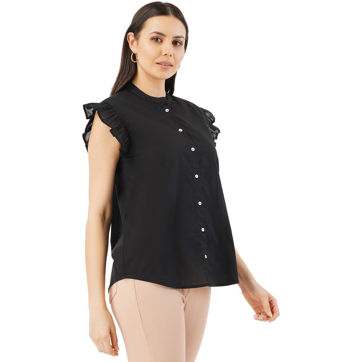 FYLTR Women's Solid Regular Fit Blouse (FYLSS23WB-013_Black Heart S)