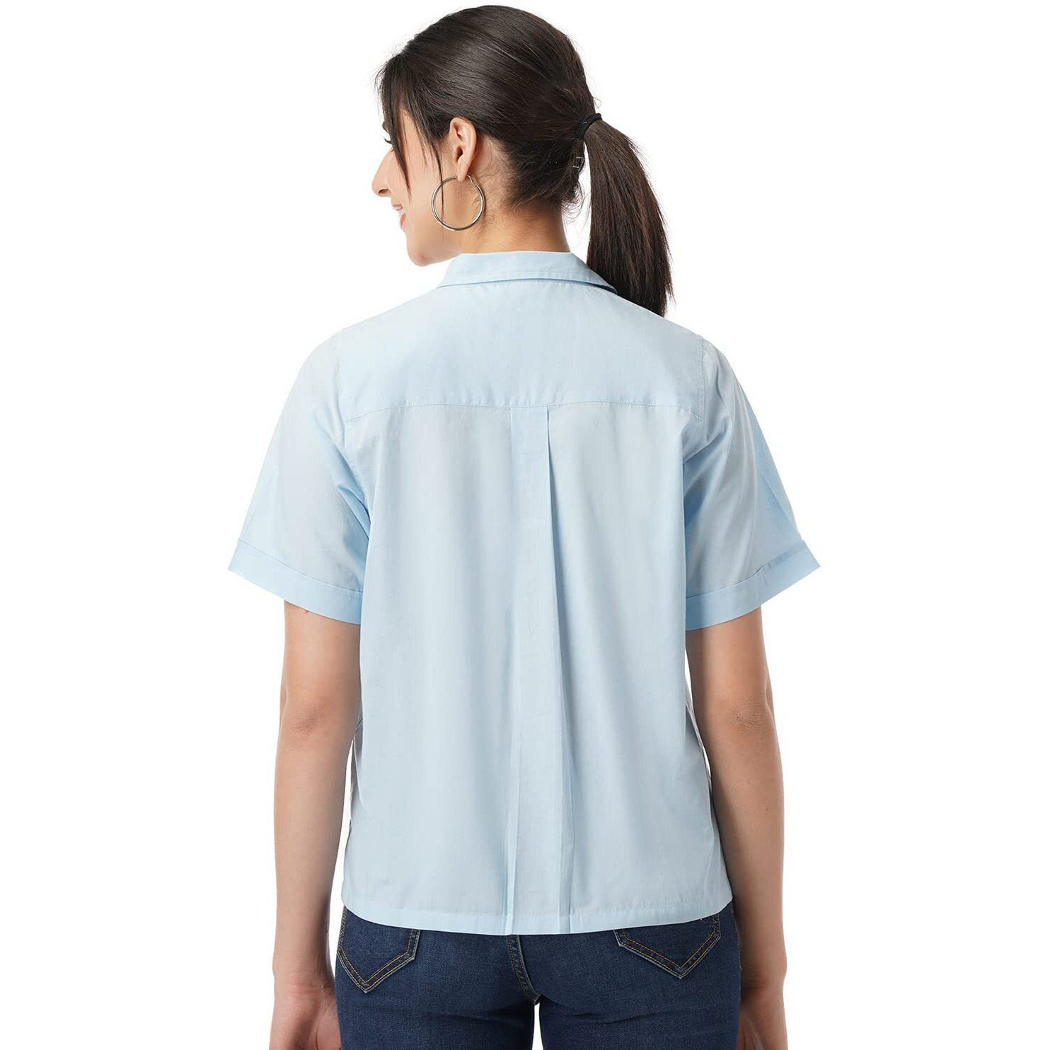 FYLTR Women's Solid Regular Fit Shirt (FYLSS23WB-012_Happy Hue Blue M)
