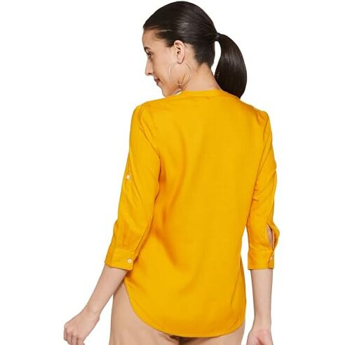 FYLTR Women's Regular Fit Blouse (FYLAW23WB-002_Spicy Mustard