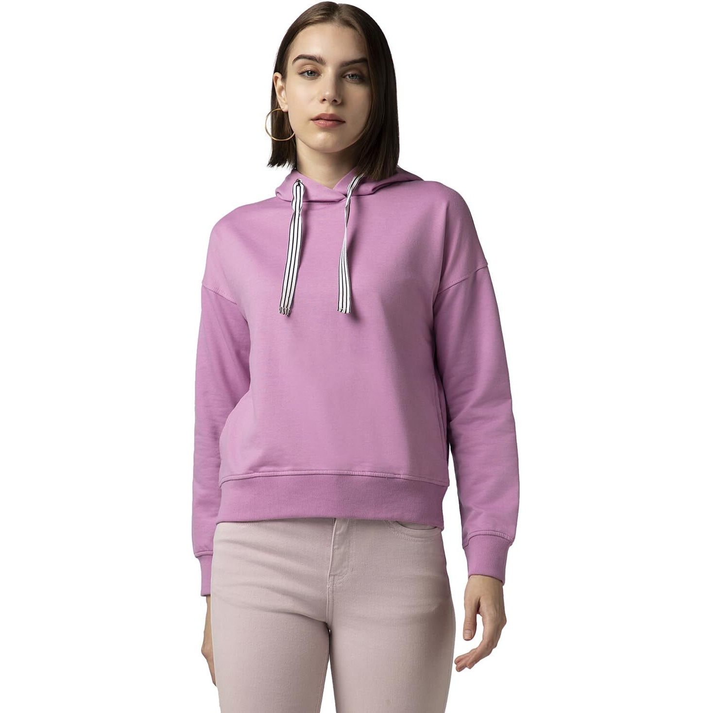 FYLTR Women's Casual Hoodie with Stripe Tape - Rib Hem & Cuff | Drop Shoulder | Casual Winterwear for Women