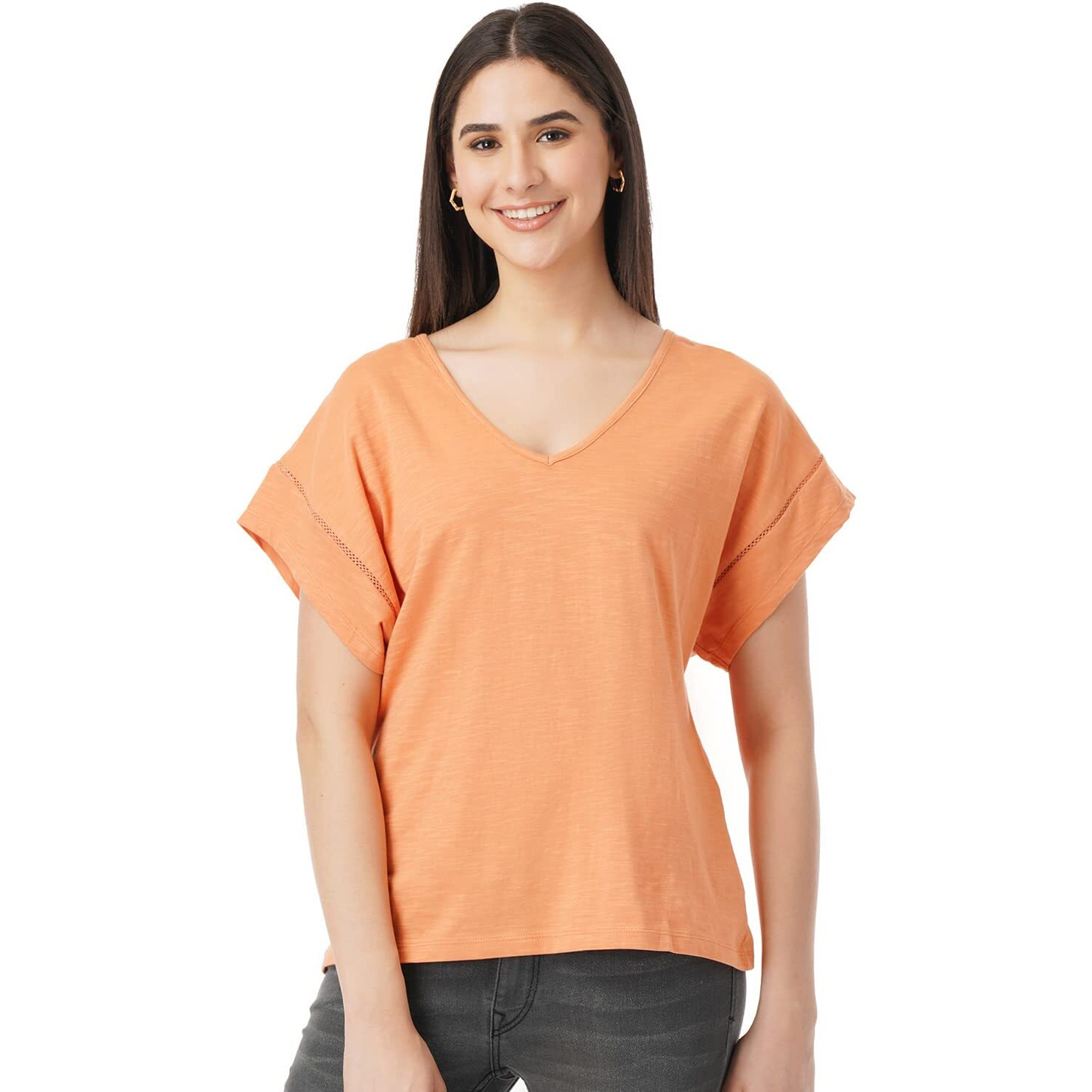FYLTR Women's Solid Regular Fit Blouse (FYLSS23WKT-002_Strange Orange M)