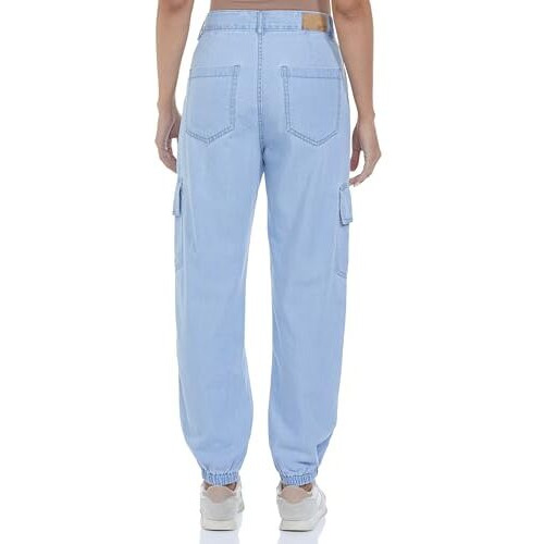 INKD Women's Cargo Pocket Jogger - Mid Rise | 100% Cotton (INKSS24WJN-402-Seaside Slate-34), Blue
