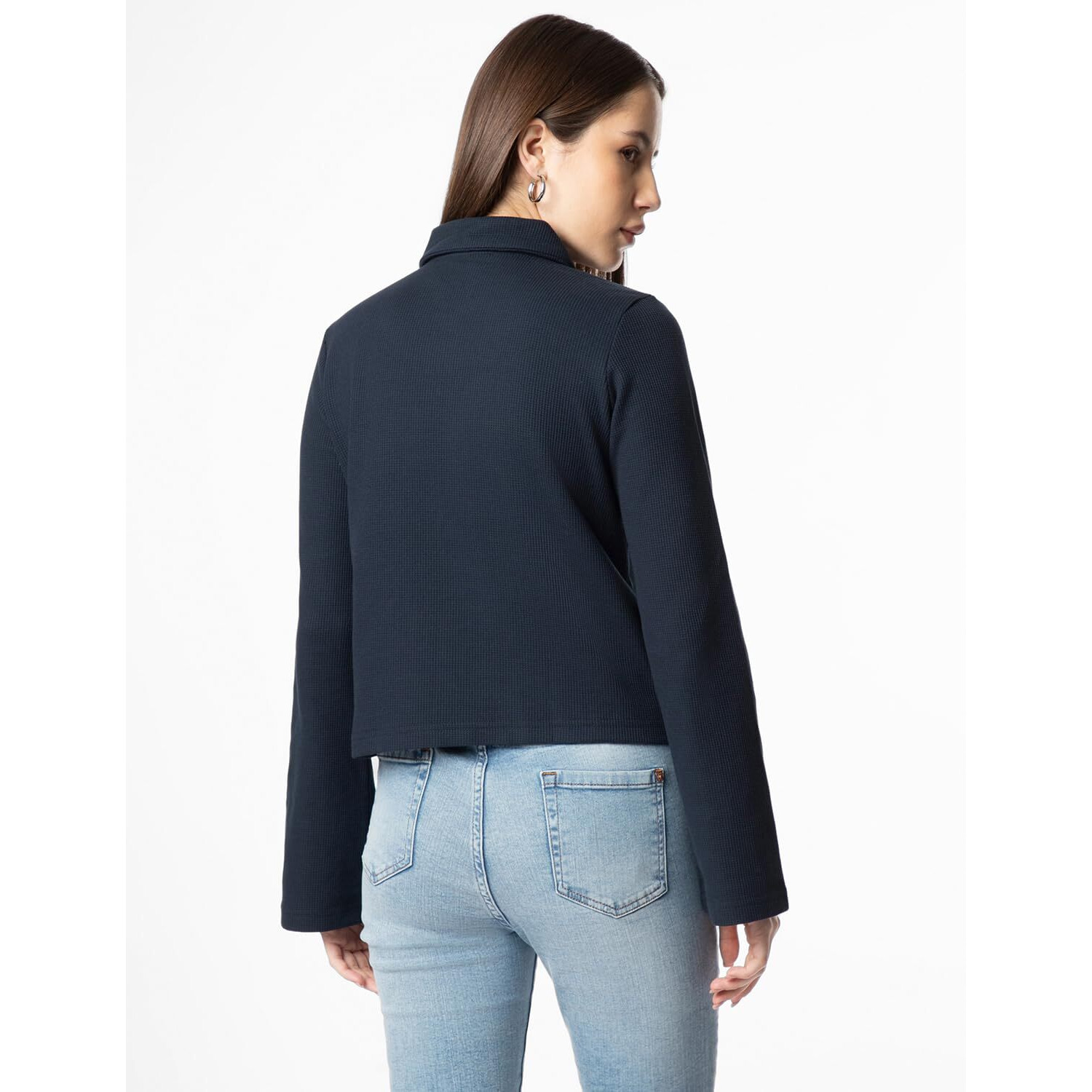 FYLTR Women's Casual Crop Tee with Classic Collar & Flared Sleeves - Contrast Buttons | Stylish Patch Pocket with Flap