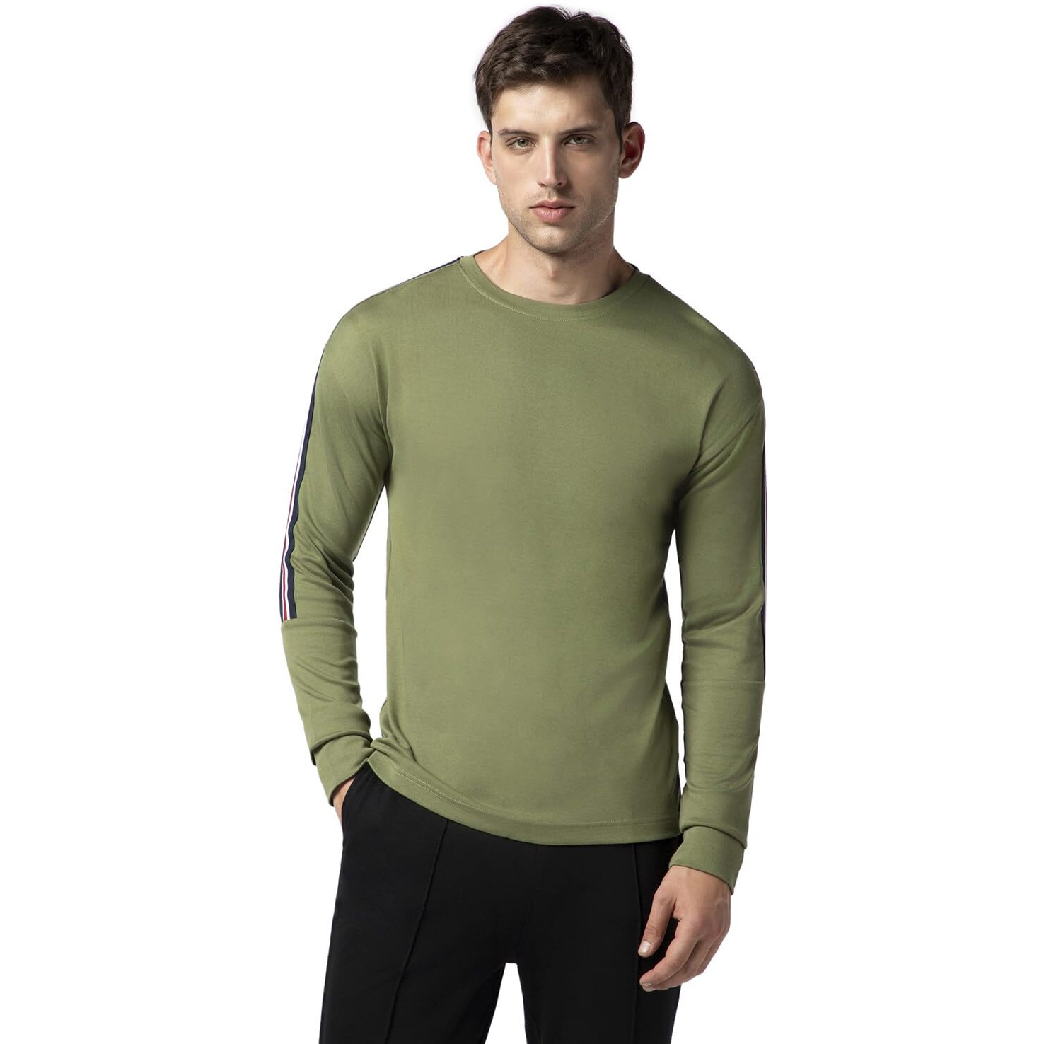 FYLTR Men's Casual Drop Shoulder Full Sleeve T-Shirt with Knitted Tape Sleeve Detail