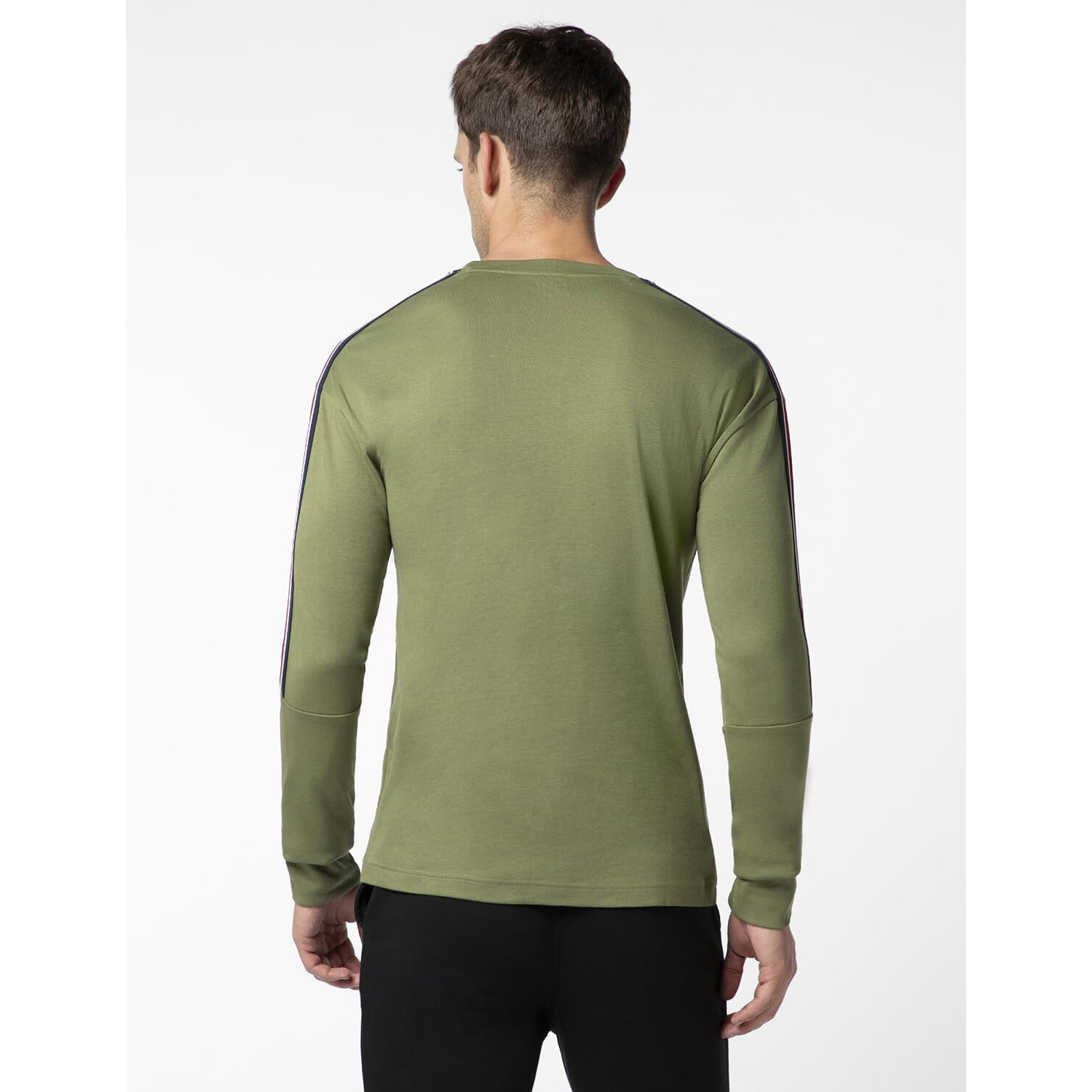FYLTR Men's Casual Drop Shoulder Full Sleeve T-Shirt with Knitted Tape Sleeve Detail