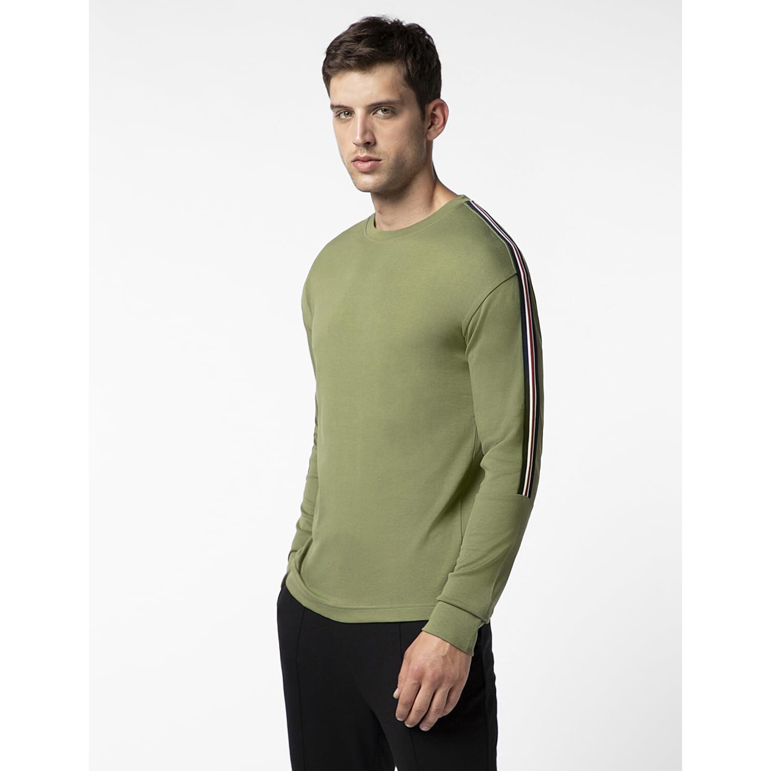 FYLTR Men's Casual Drop Shoulder Full Sleeve T-Shirt with Knitted Tape Sleeve Detail