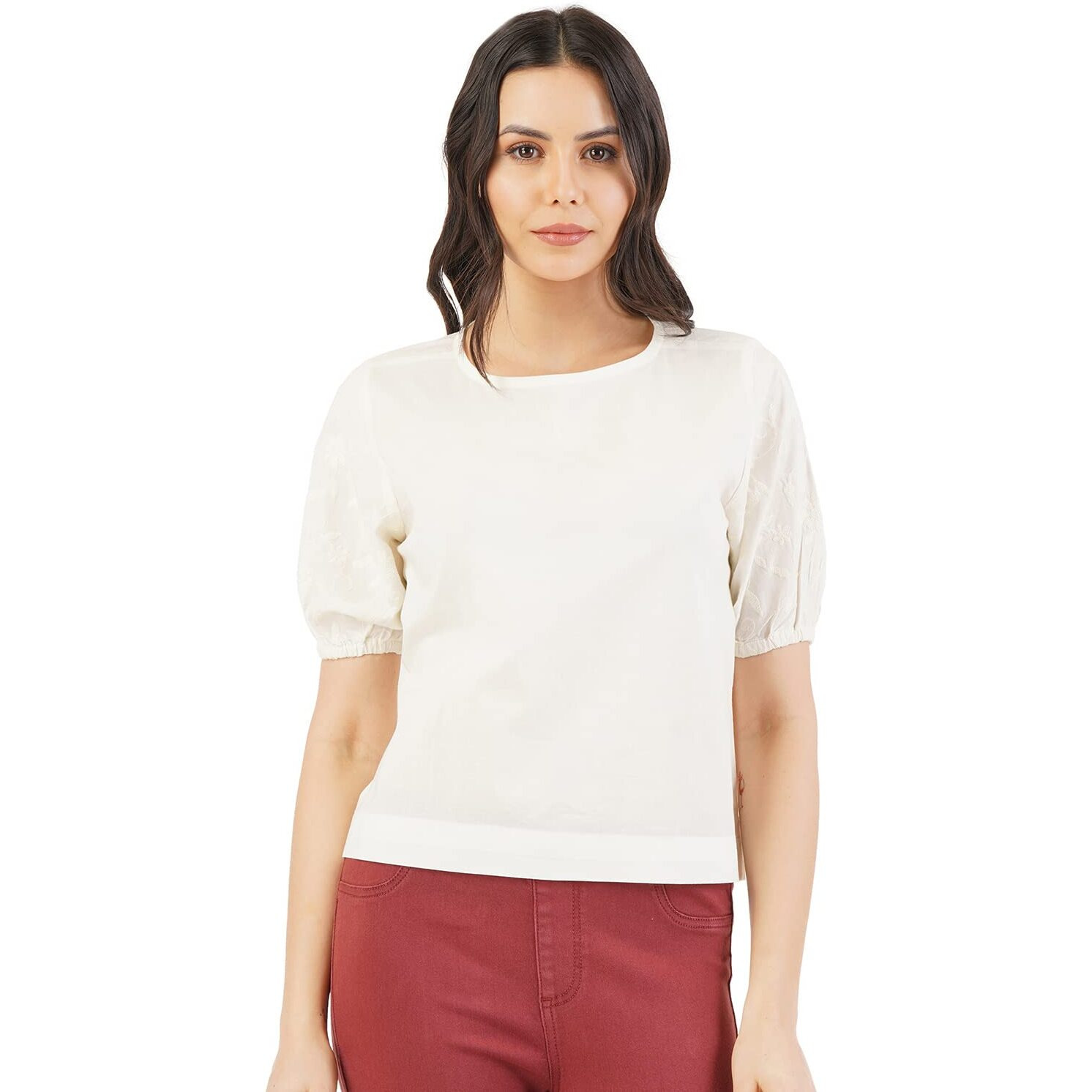 FYLTR Women's Solid Regular Fit Blouse (FYLSS23WB-010_Ivory White M)