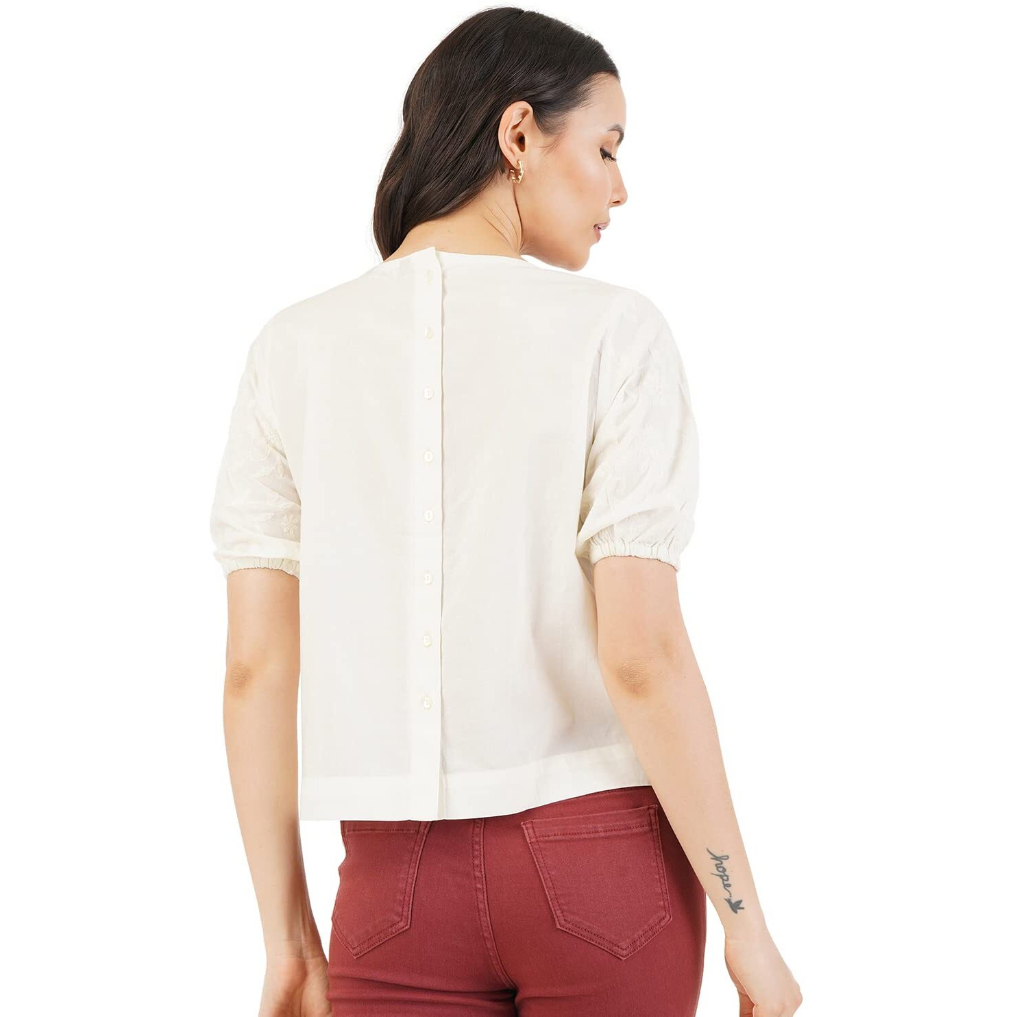 FYLTR Women's Solid Regular Fit Blouse (FYLSS23WB-010_Ivory White M)