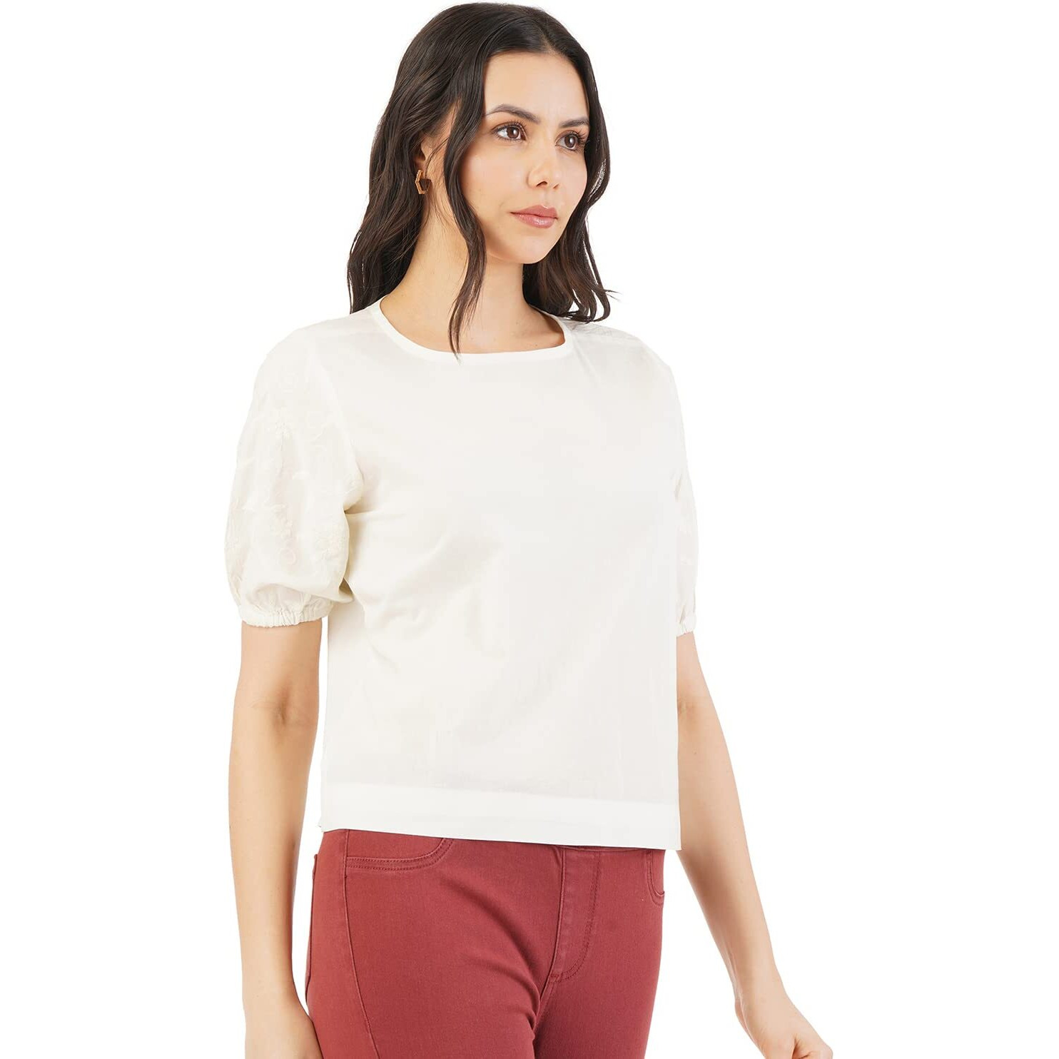 FYLTR Women's Solid Regular Fit Blouse (FYLSS23WB-010_Ivory White M)