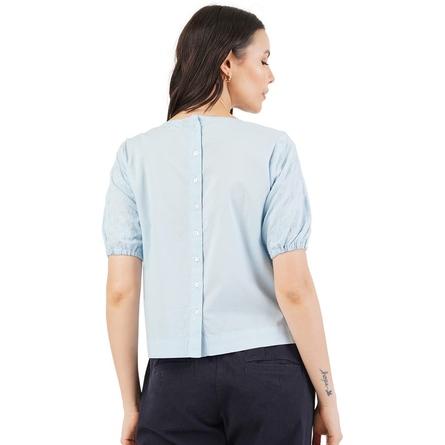 FYLTR Women's Solid Regular Fit Blouse (FYLSS23WB-010_Happy Hue Blue XL)