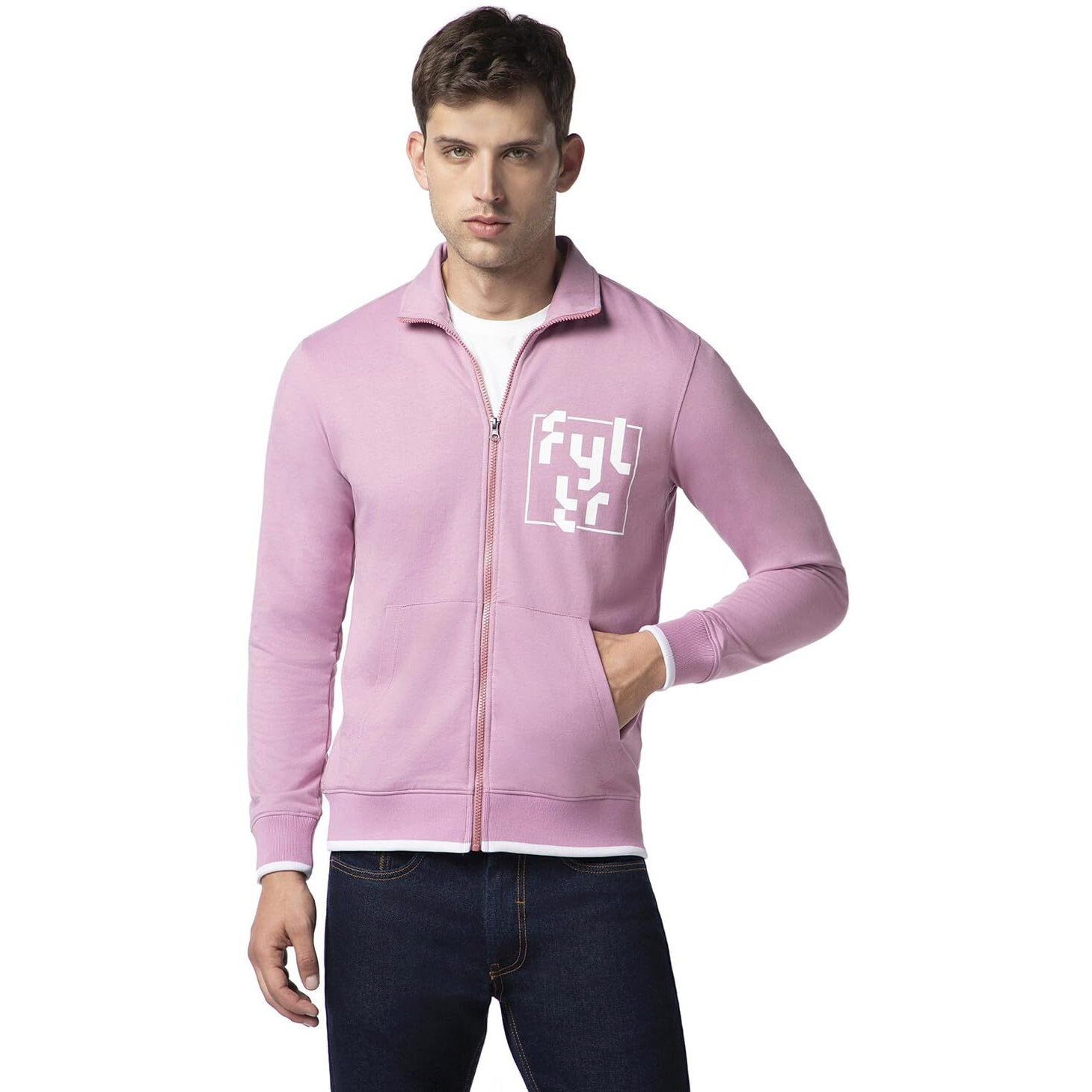 FYLTR Men's Casual Stand Collar Jacket With Rib Details - Full Zipper | Full Sleeve Branding | Casual Winterwear For Men