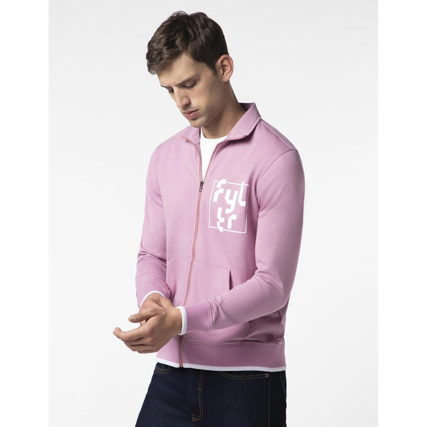 FYLTR Men's Casual Stand Collar Jacket With Rib Details - Full Zipper | Full Sleeve Branding | Casual Winterwear For Men