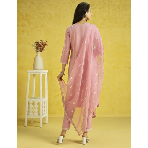 Kaari Rayon Staple 3 PCS Women Kurta Set (KAAAW24WSKD-82022_Kumud Pink _XL)