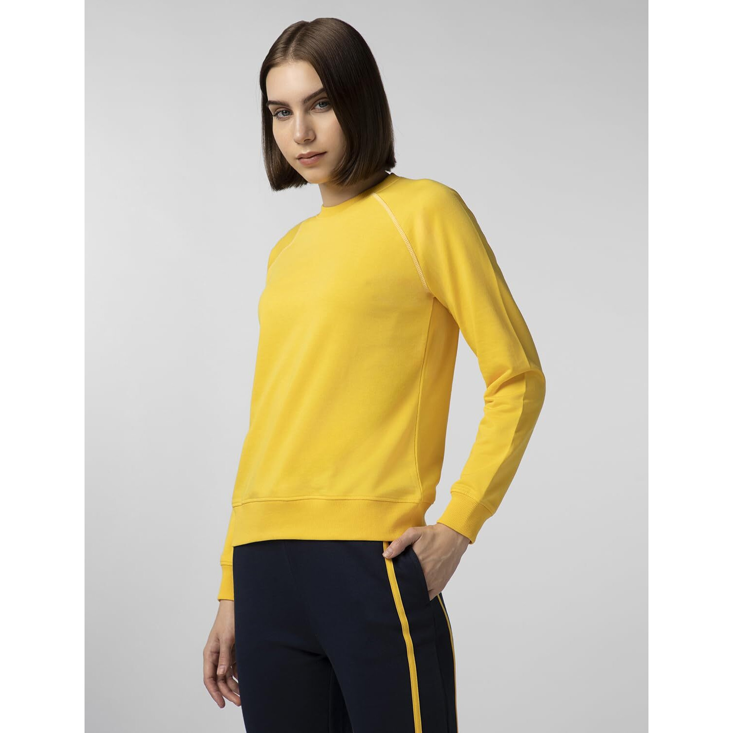 FYLTR Women's Solid Color Raglan Sweatshirt with Full Sleeve - Round Neck | Contrast Flatlock Stitch Detailing | Casual Winterwear for Women Mellow Yellow