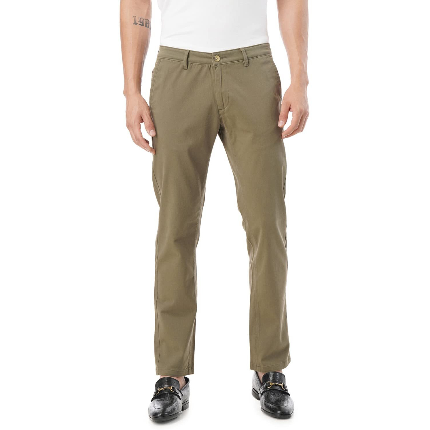 FYLTR Men's Straight Fit Stretch Cotton Khaki Trousers - Soft Handfeel