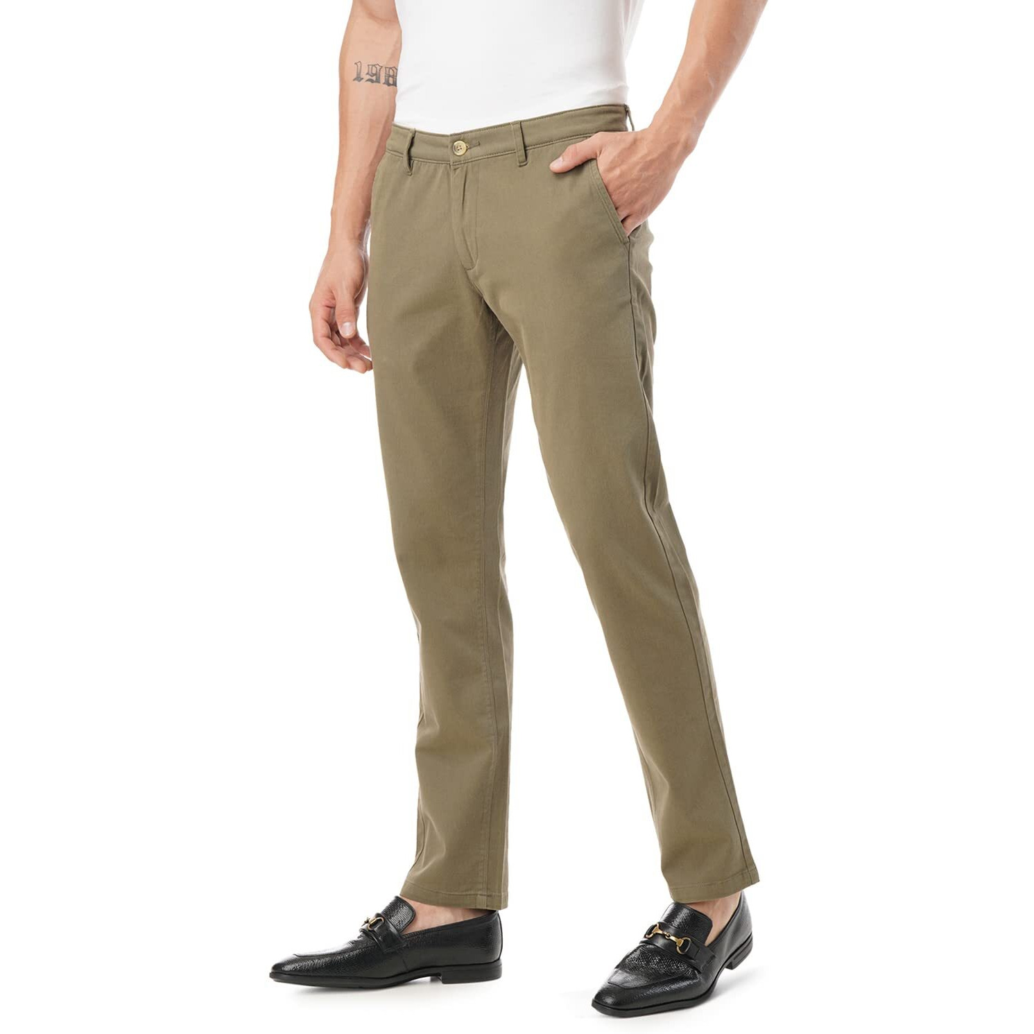 FYLTR Men's Straight Fit Stretch Cotton Khaki Trousers - Soft Handfeel
