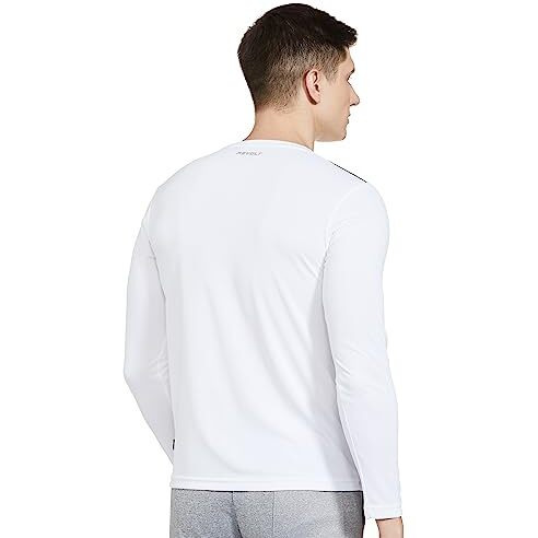 REVOLT Solid Slim Fit Men's Soft & Comfortable Round Neck T-Shirt-Full Sleeve, Logo Branding (Cloud Dancer, XL) (REVSS23-TEE-009