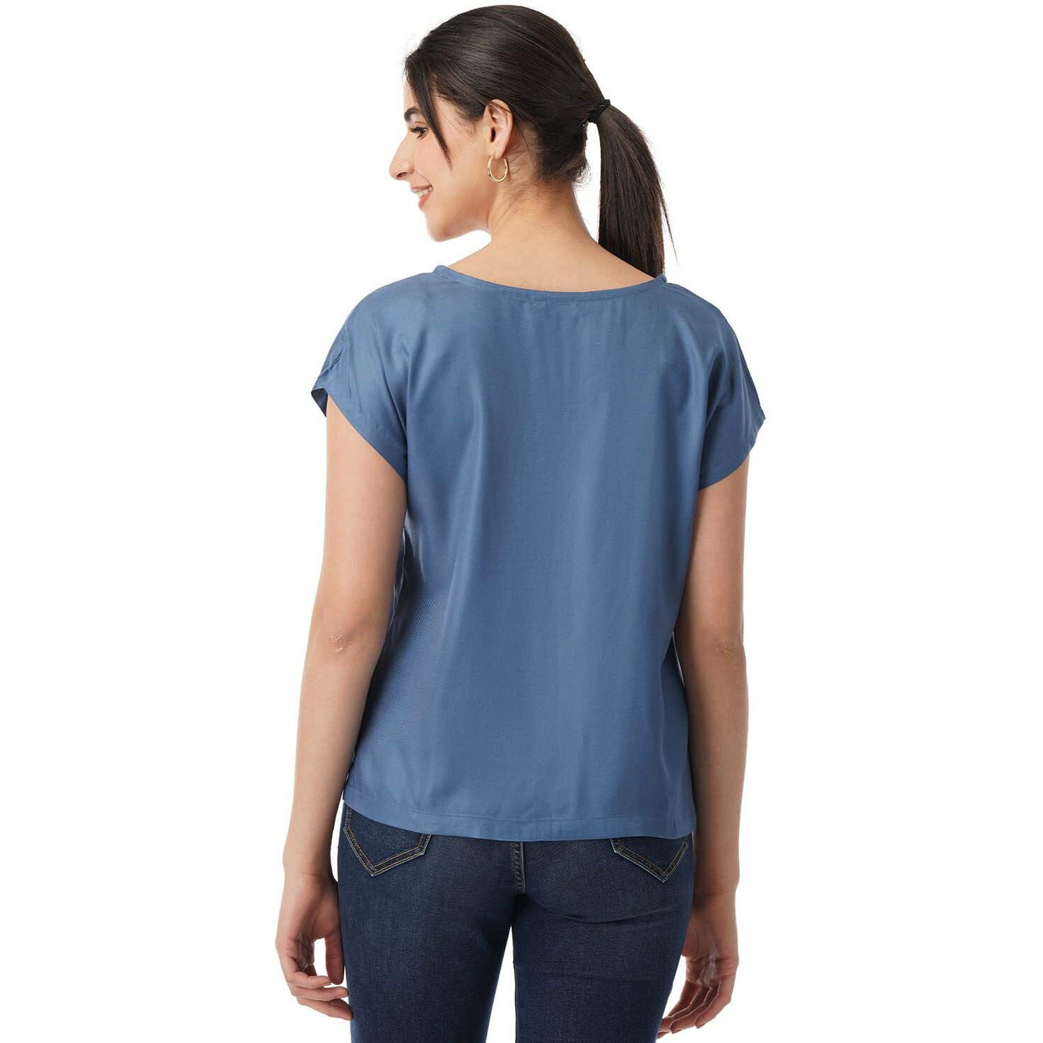 FYLTR Women's Solid Regular Fit Blouse (FYLSS23WB-019_Stellar Blue S)