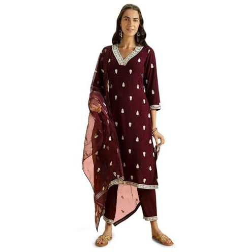 Kaari Rayon Staple 3 PCS Women Kurta Set (KAAAW24WSKD-82024_Royal Maroon _M)